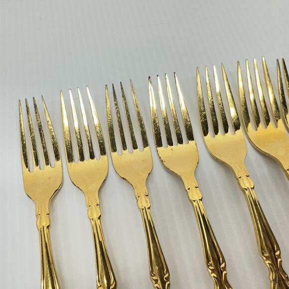 Set Of 10 Oneida Community Gold Beethoven Dinner Forks - Picture 7 of 7